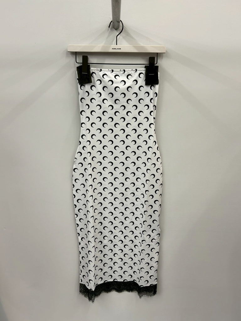 MOON PRINTED JERSEY SLEVELESS TUBE MIDI DRESSE WHITE
