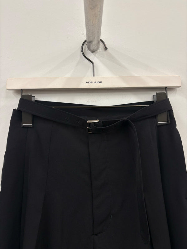 【FTC264-0603D】FINE WOOL SUITING BELTED TROUSERS BLACK