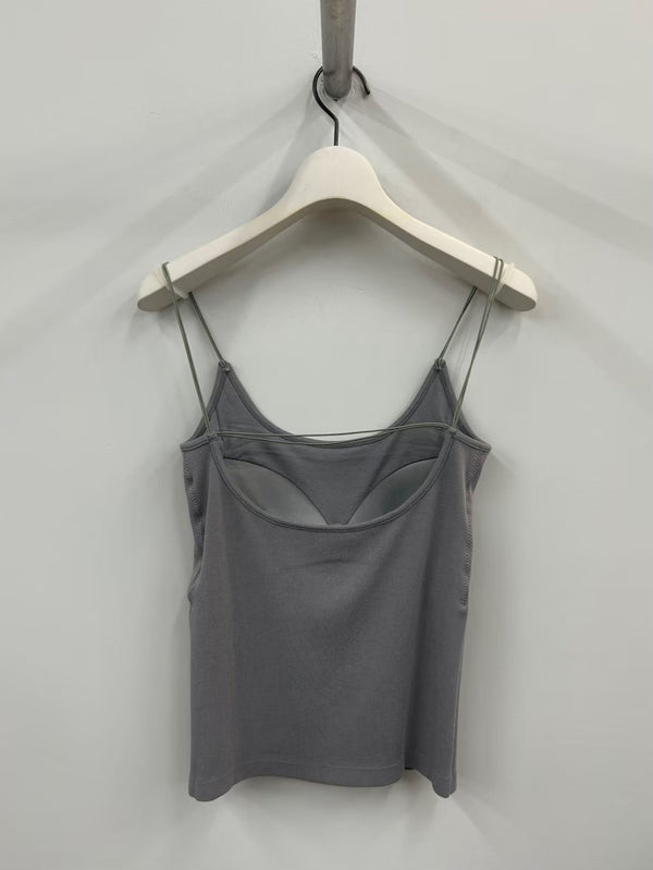 COLLAGEN RIBBED STRAPPY TOP GREY