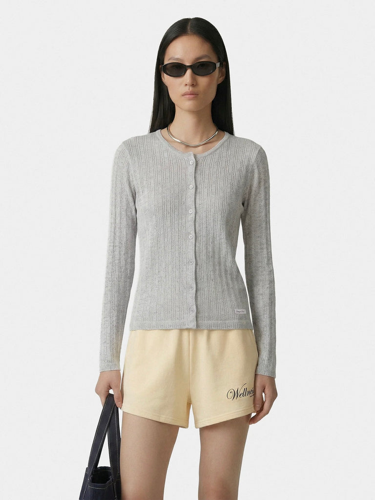 【33SR02CA04576326GY03】Signature Logo Pointelle Cardigan GREY