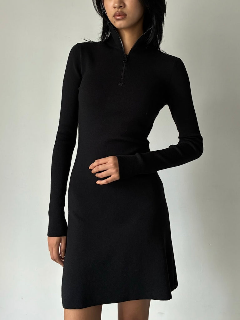 ZIPPED MOCKNECK DRESS BLACK