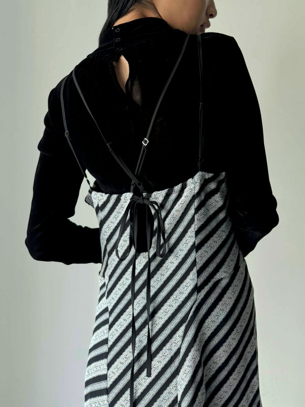 LACE JAQUARD STRIPE SLIP DRESS MULTI