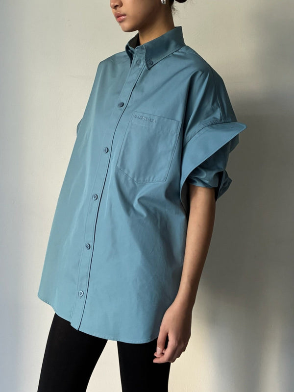 TUCKED SLEEVE SHIRT BLUE