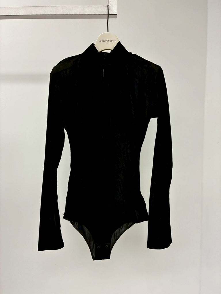 VELVET TULLE TURTLENECK BODYSUIT BLACK