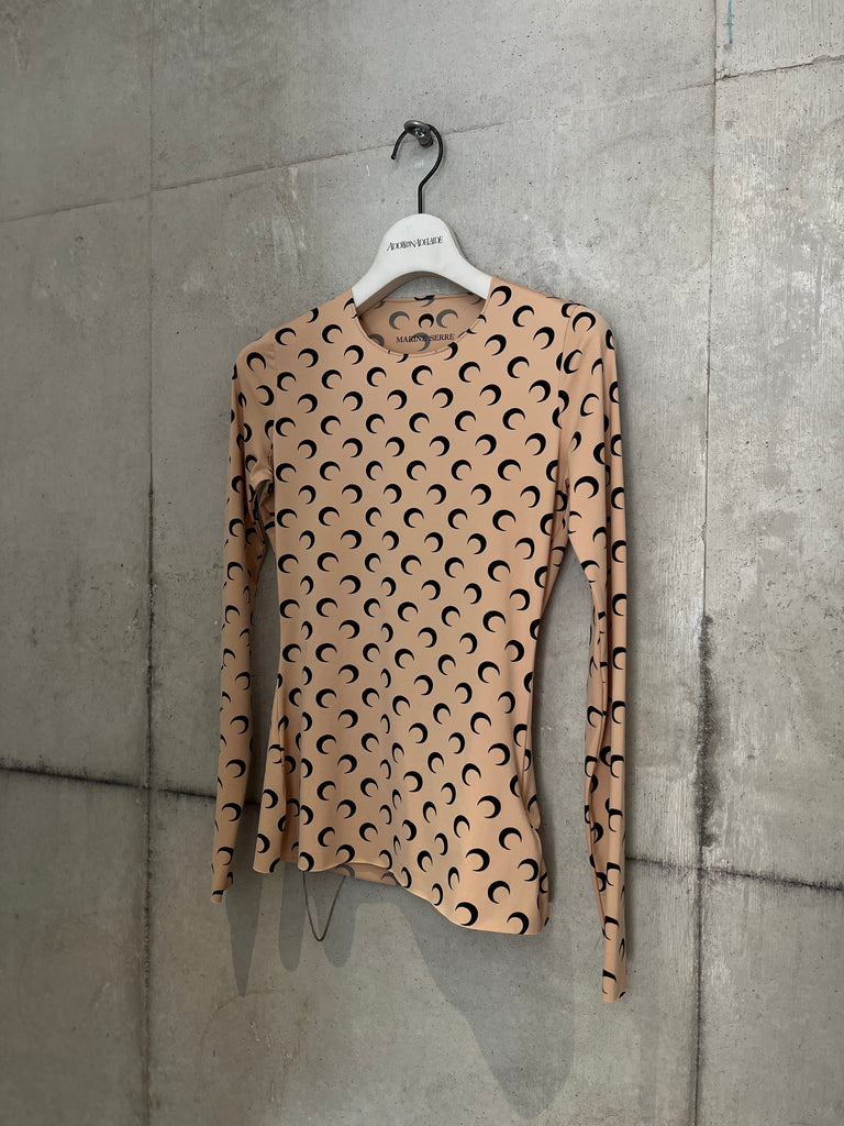 【WTS006ACJER0001】MOON PRINTED JERSEY LS CREWNECK TOP BEIGE