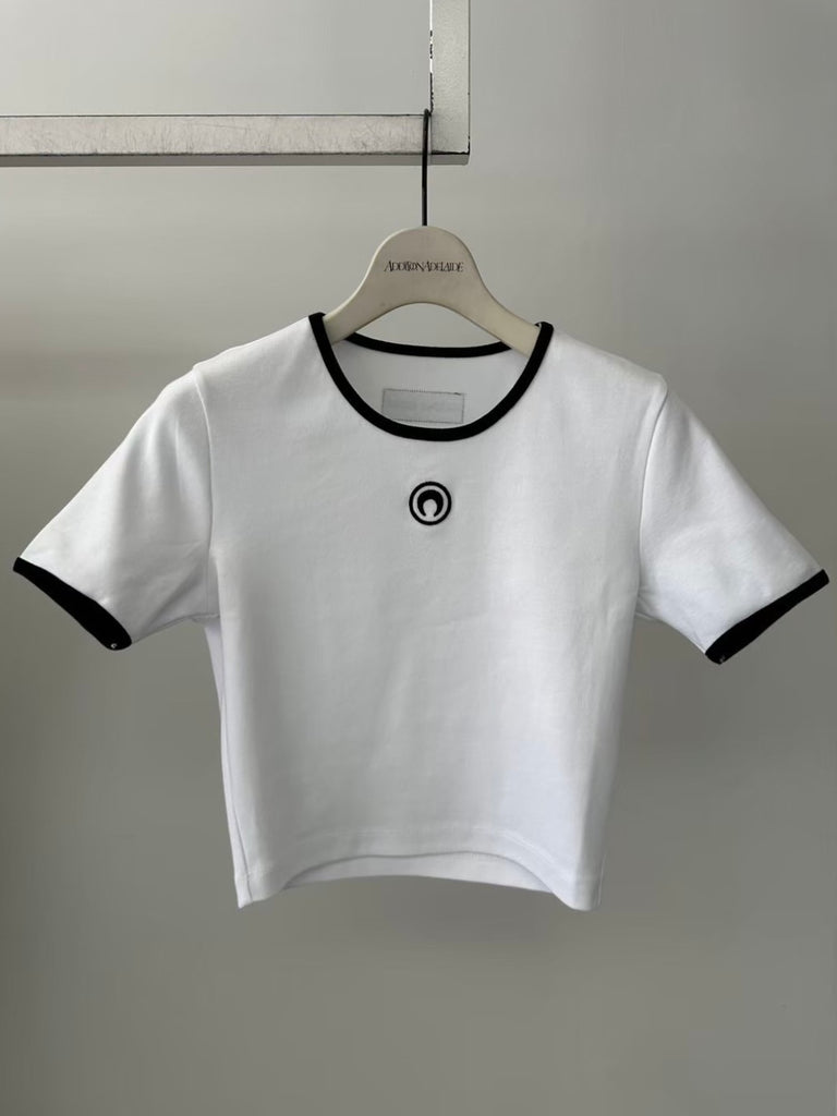 MOON LOGO JERSEY CROPPED TOP WHITE