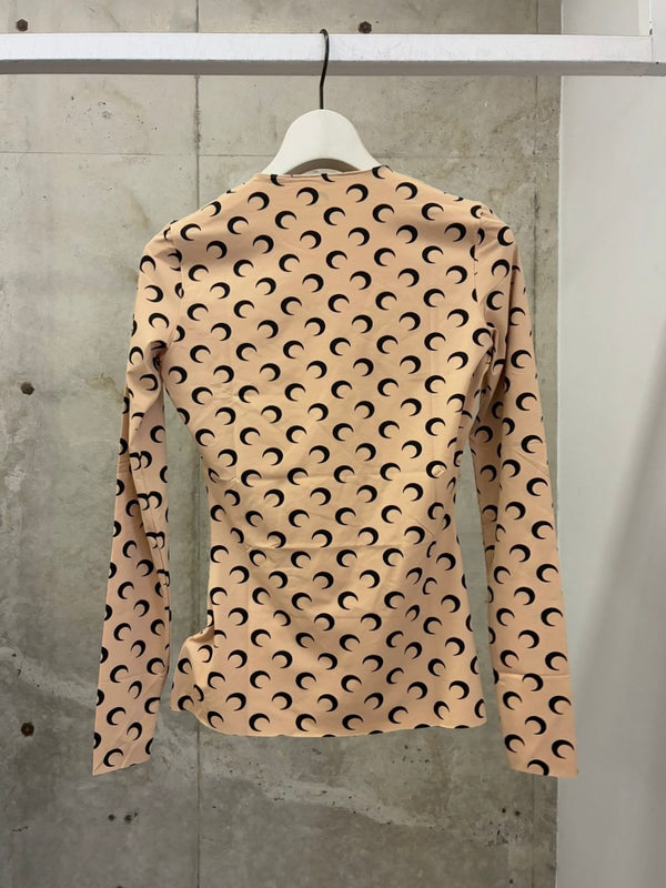 MOON PRINTED JERSEY LS CREWNECK TOP BEIGE