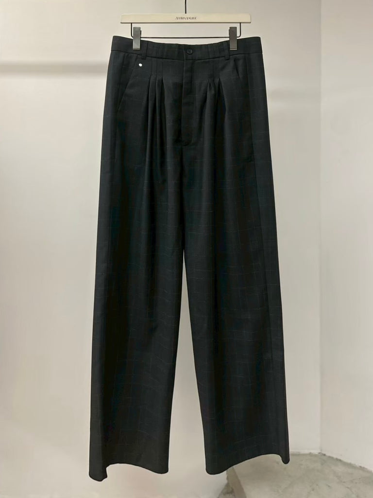 【3040】ULTRAWIDEPLEATED LL907 BLACK & WHITE THIN CHECKED BLACK