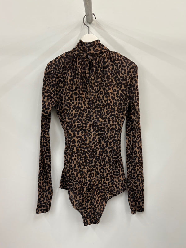 PRINTED VELVET TULLE TURTLENECK BODYSUIT LEOPARD