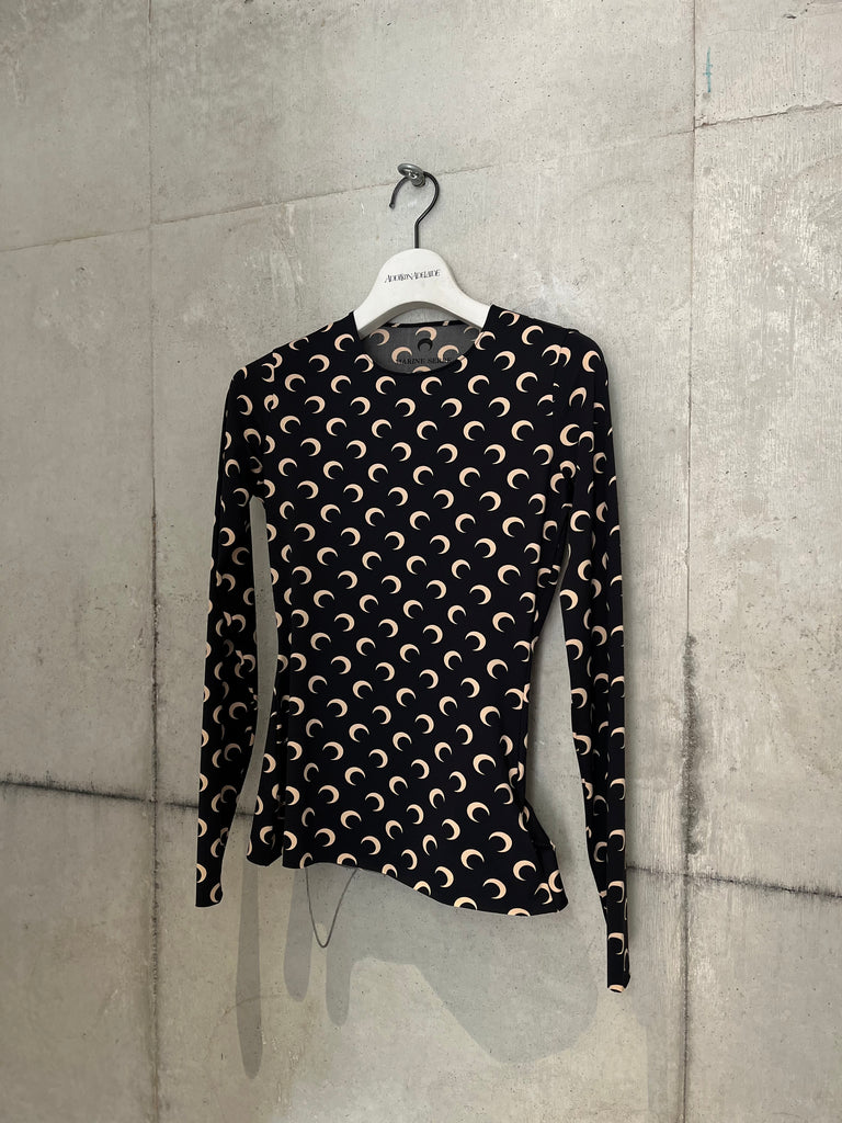 【WTS006ACJER0001】MOON PRINTED JERSEY LS CREWNECK TOP BLACK