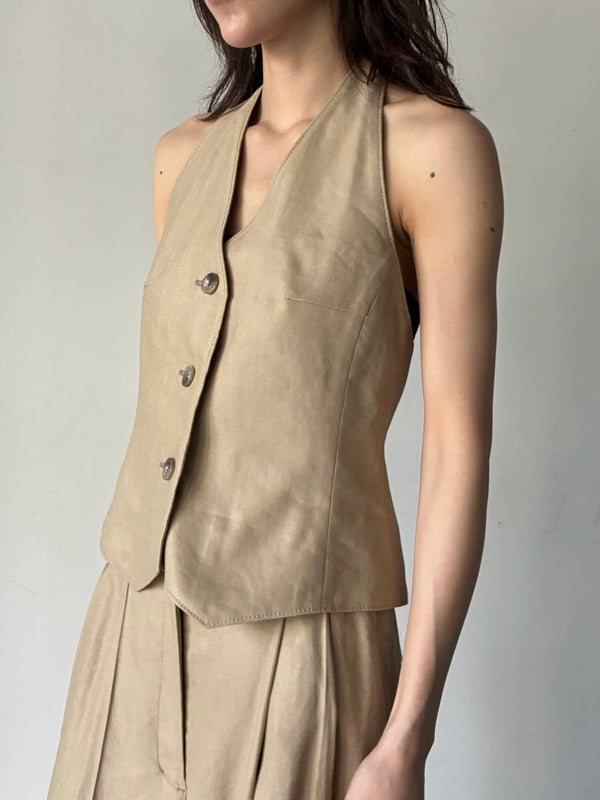 【034-026-WJ55】LINEN GILET BEIGE