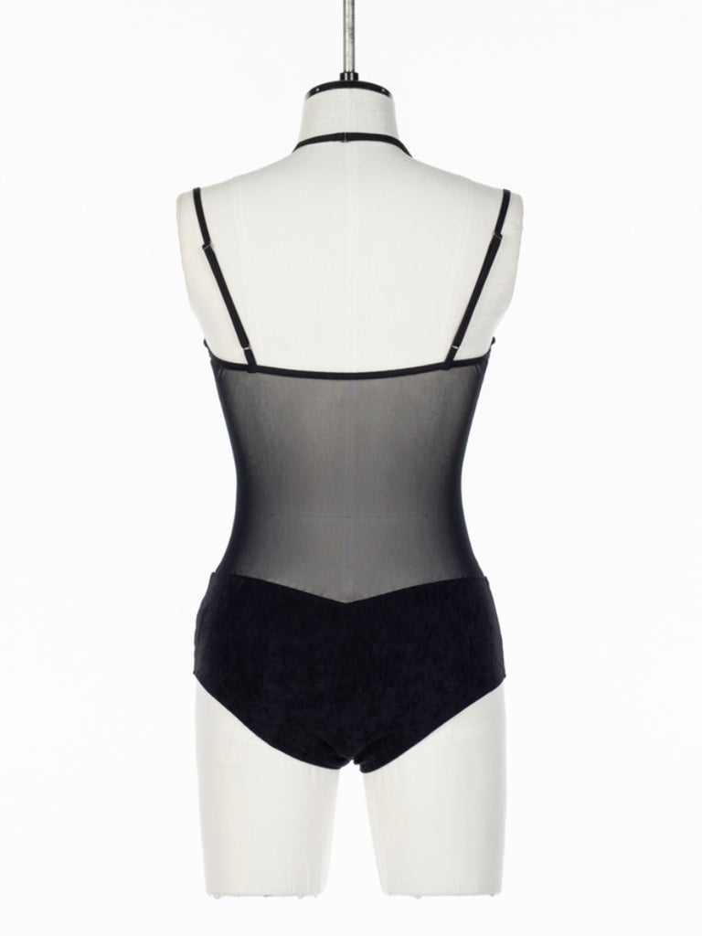FETICO (フェティコ) | SHEER PANELED VELOUR BODYSUIT BLACK