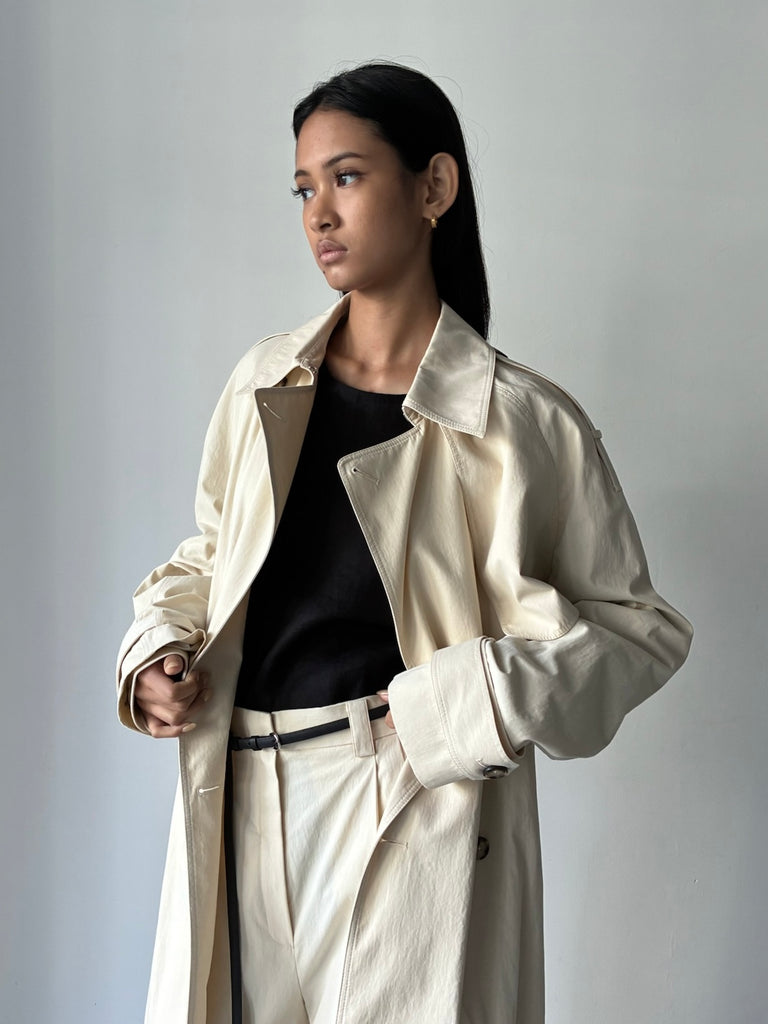 【34GS01COAT3】BONE SIDE-SLIT TRENCH COAT IVORY