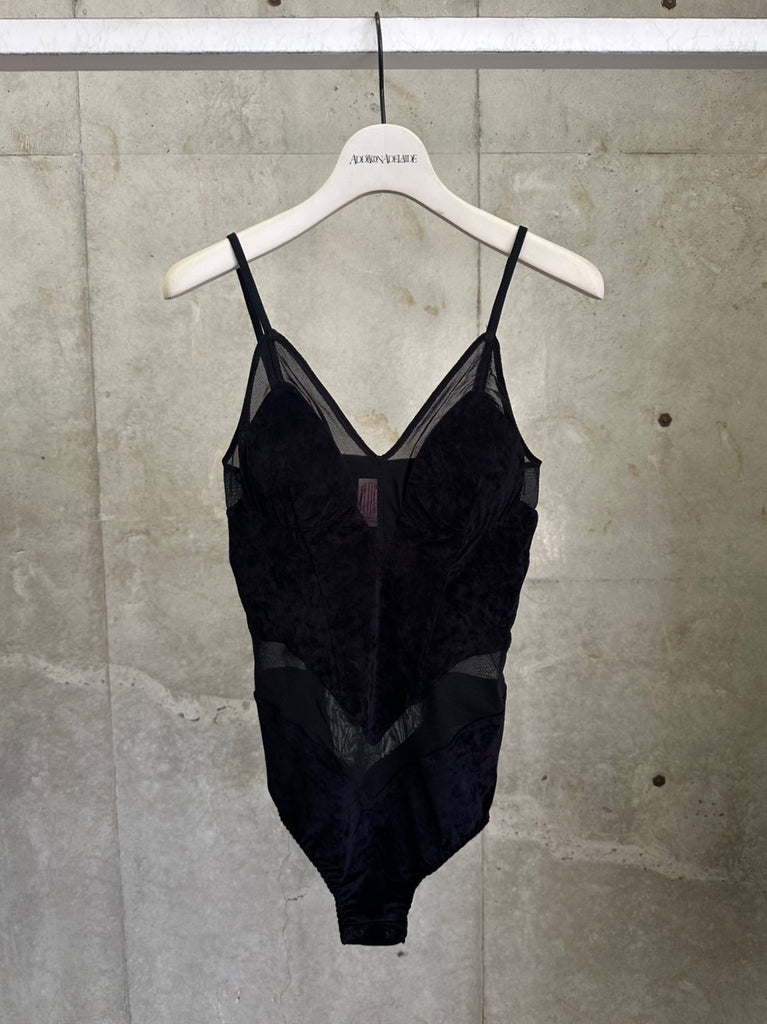 VELOUR PANELED BODYSUIT BLACK