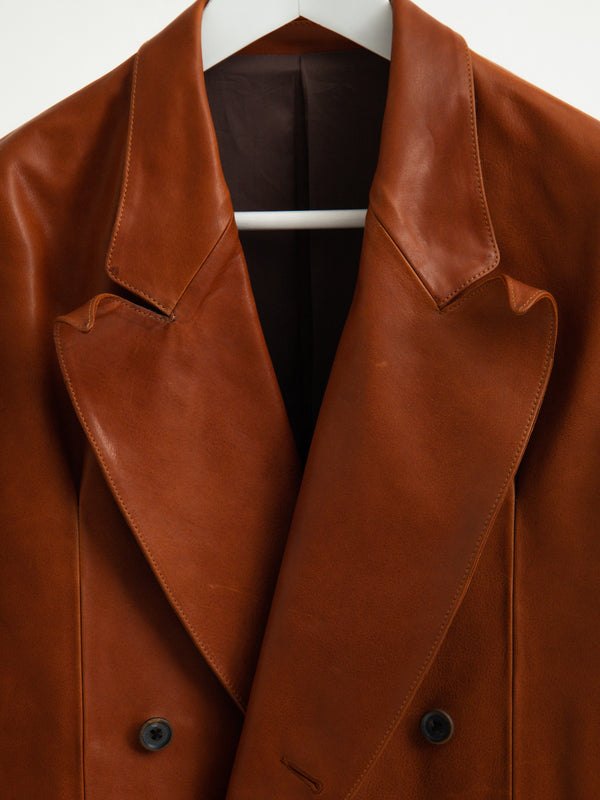 【S26AW11JKT-L】OILED LEATHER BOWED LAPEL JACKET BROWN
