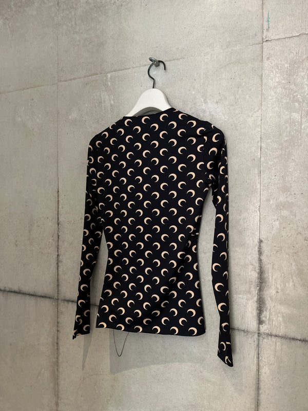 【WTS006ACJER0001】MOON PRINTED JERSEY LS CREWNECK TOP BLACK