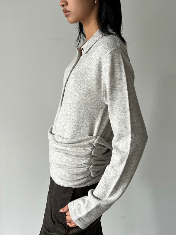 CASHMERE POLO KNIT GREY
