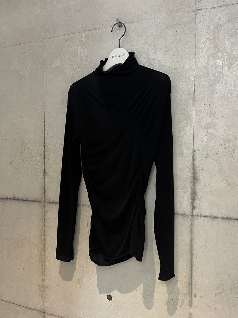 【FTC264-0404A】SHEER JERSEY ASYMMETRIC GATHERED TOP BLACK