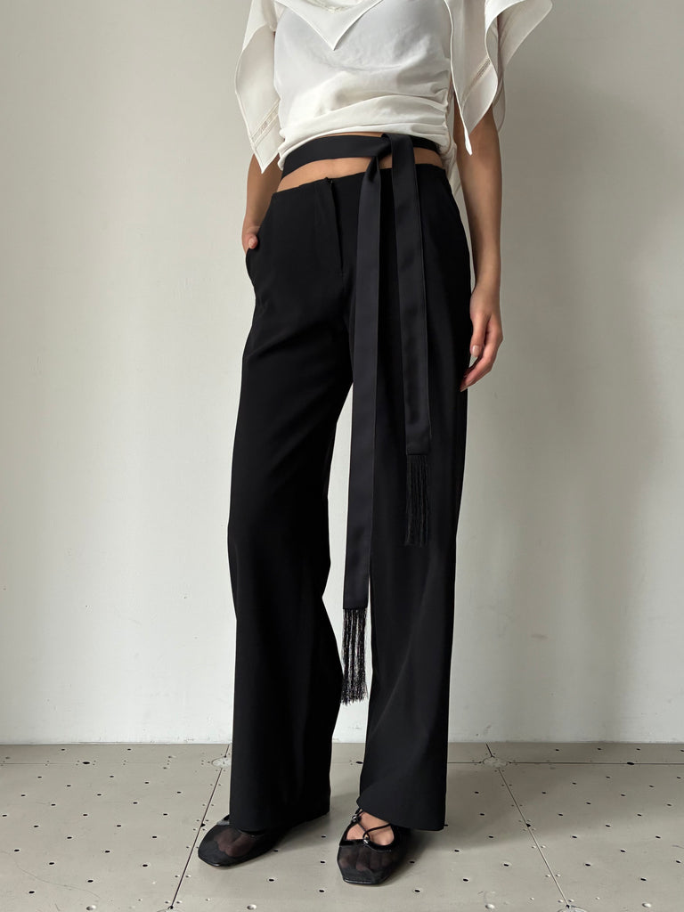 FRINGED BELT TROUSERS BLACK