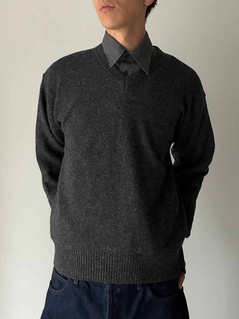 ARGYLE KNIT SWEATER IN SILK/CASHMERE GREY