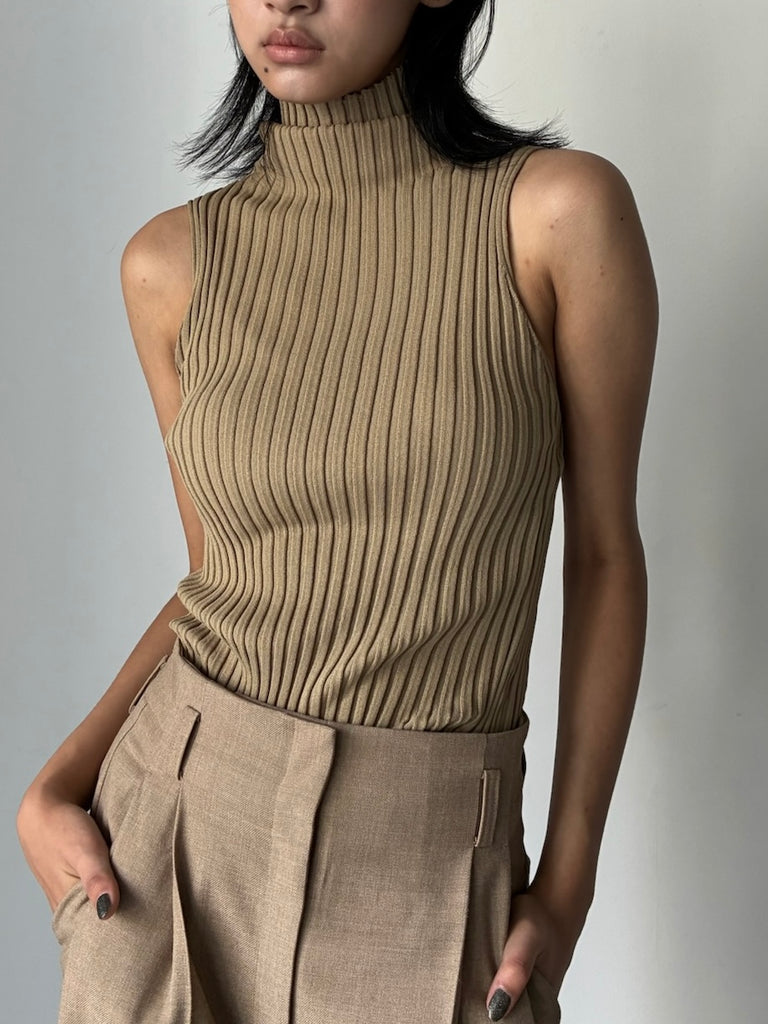 WOOL SILK RIB KNIT BEIGE