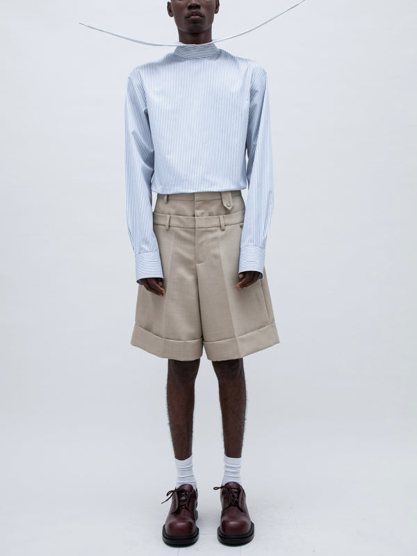 DOUBLE WAIST WOOL SHORT BEIGE