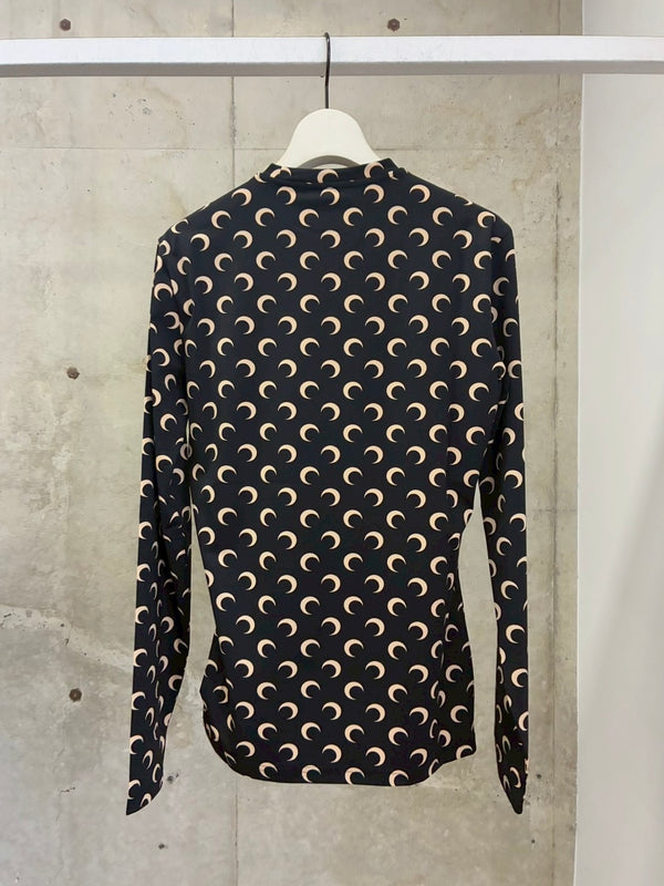 MOON PRINTED JERSEY LS CREWNECK TOP BLACK