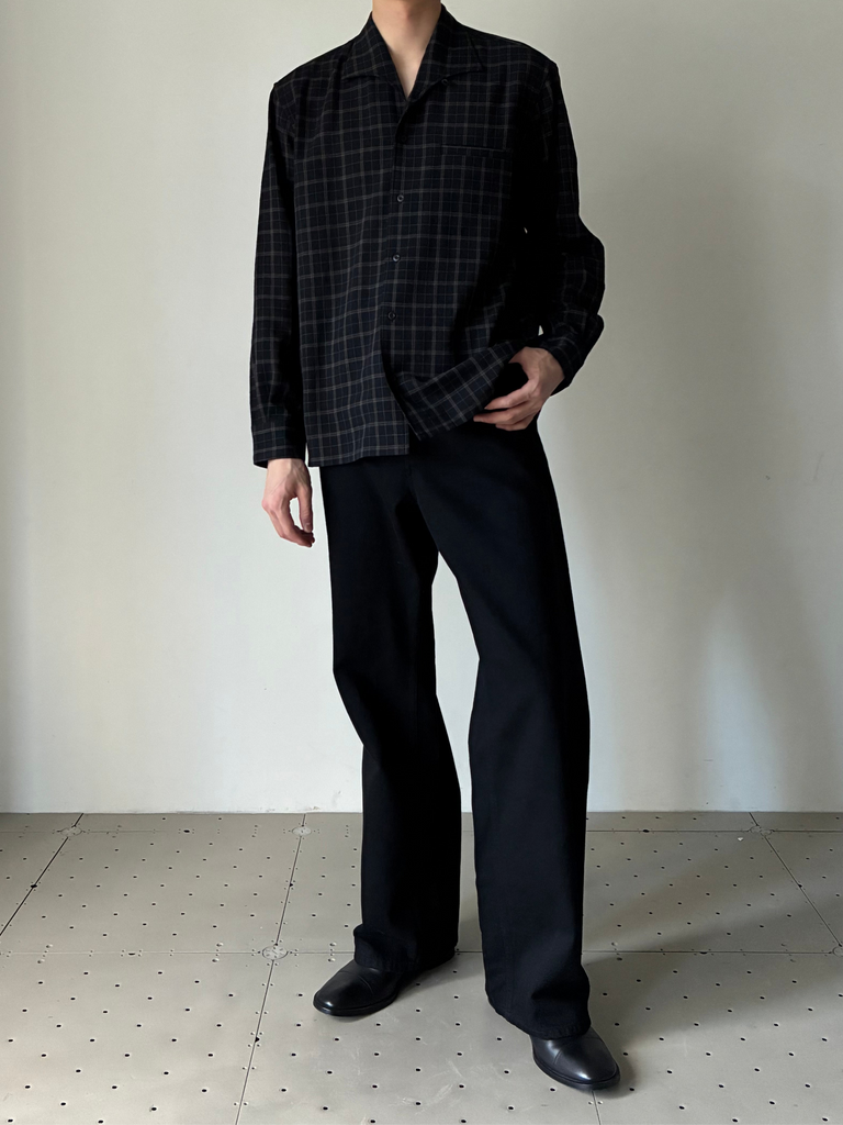 VUJA DE (ヴジャデ) | PIERCE SHIRT IN WOOL & LINEN BLACK – ADDITION