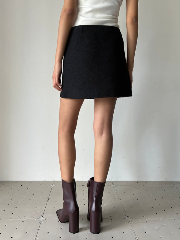 BUTTONED TWEED MINI SKIRT BLACK