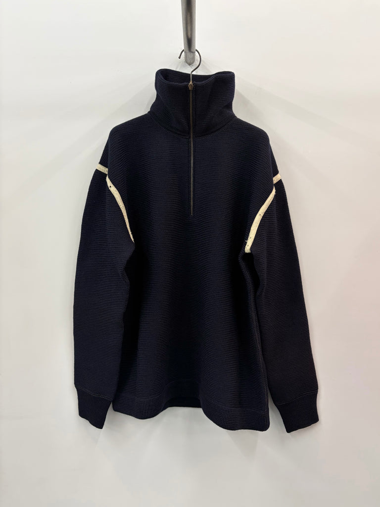 【S50HA1072S18147】ELBOW PATCH QUARTER-ZIP SWEATER NAVY
