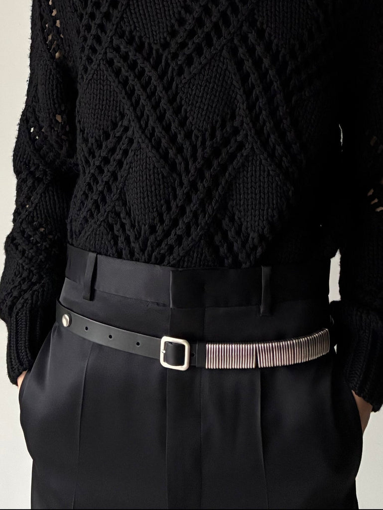 CN LS LACE KNIT SWEATER BLACK