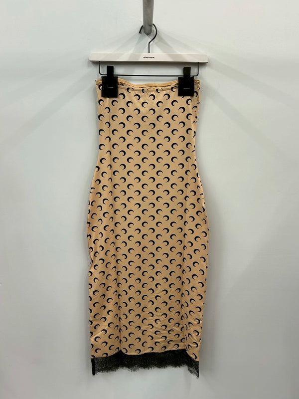 MOON PRINTED JERSEY SLEVELESS TUBE MIDI DRESSE BEIGE
