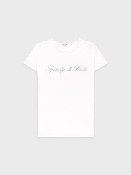 【33SR08TO13071326WH01】Signature Logo Krystal Tee White