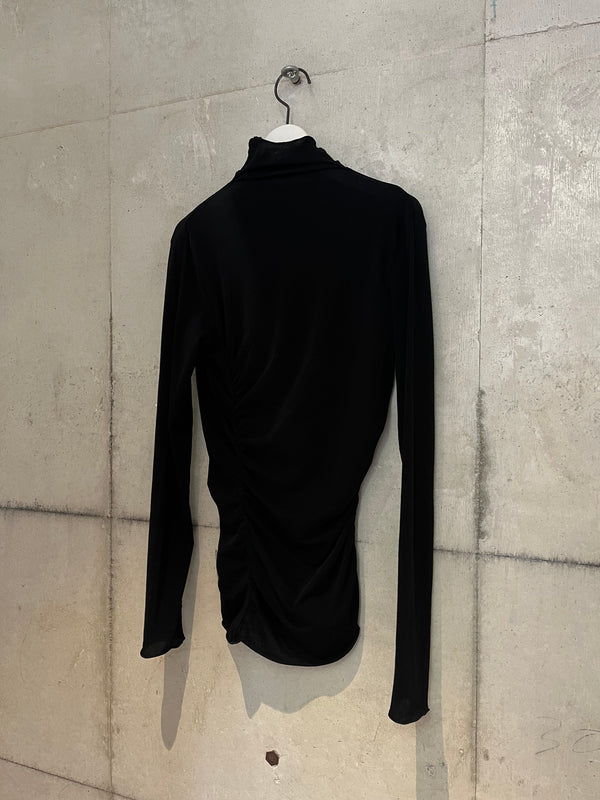 【FTC264-0404A】SHEER JERSEY ASYMMETRIC GATHERED TOP BLACK