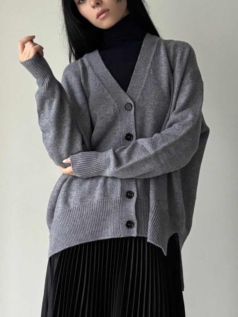 【J02HP0009J13206】V-NECK LS CARDIGAN GREY