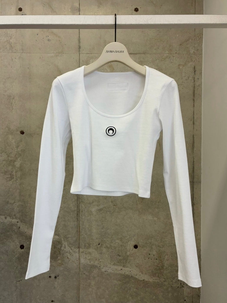MOON LOGO JERSEY LS ROUNDNECK TOP WHITE