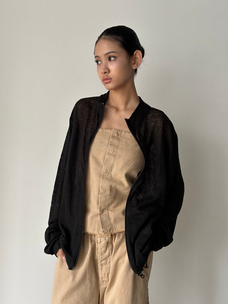 【S14-261 (S18)】NO.261 LINEN JERSEY ZIPPER JACKET BLACK