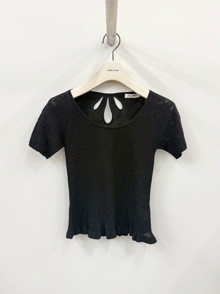 DAMASK LACE SCOOP-NECK TOP BLACK