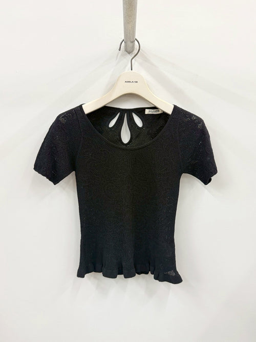 DAMASK LACE SCOOP-NECK TOP BLACK