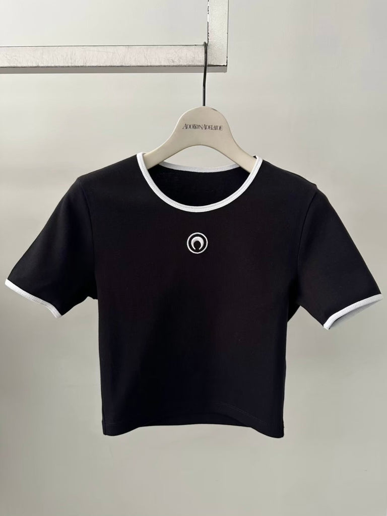 MOON LOGO JERSEY CROPPED TOP BLACK