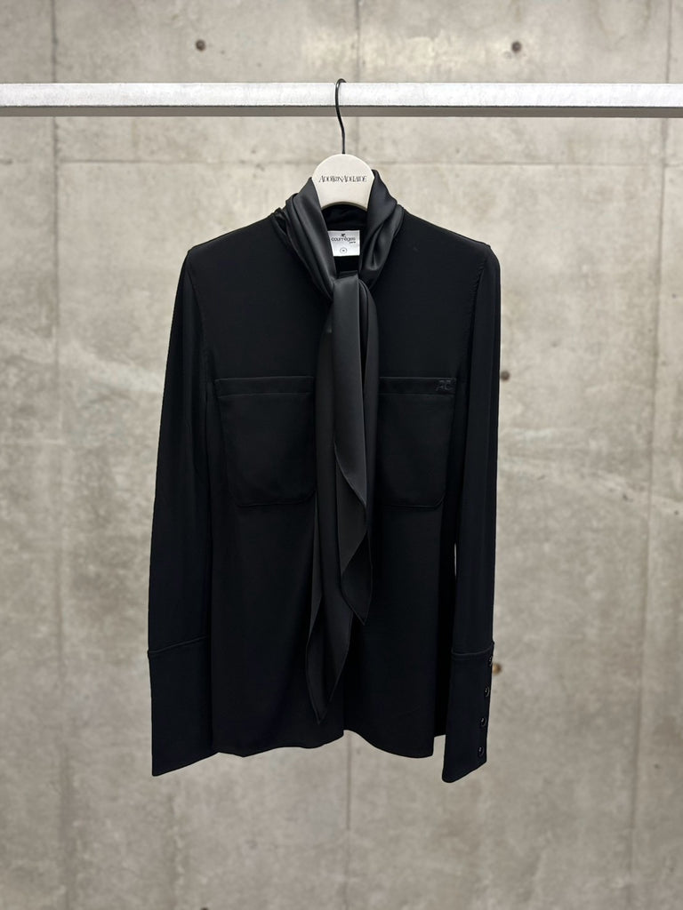 【326JCH152JS0145】SATIN SCARF COLLAR JERSEY SHIRT BLACK