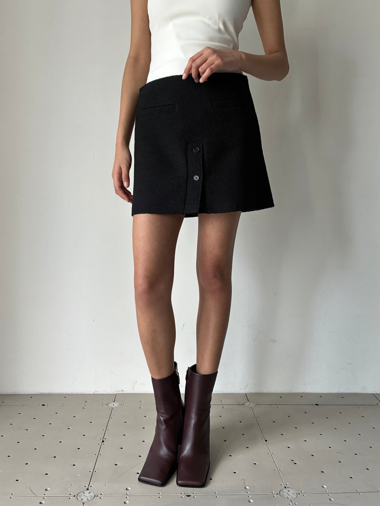 BUTTONED TWEED MINI SKIRT BLACK