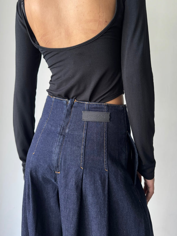 PLEATED WIDE-LEGGED JEANS INDIGO
