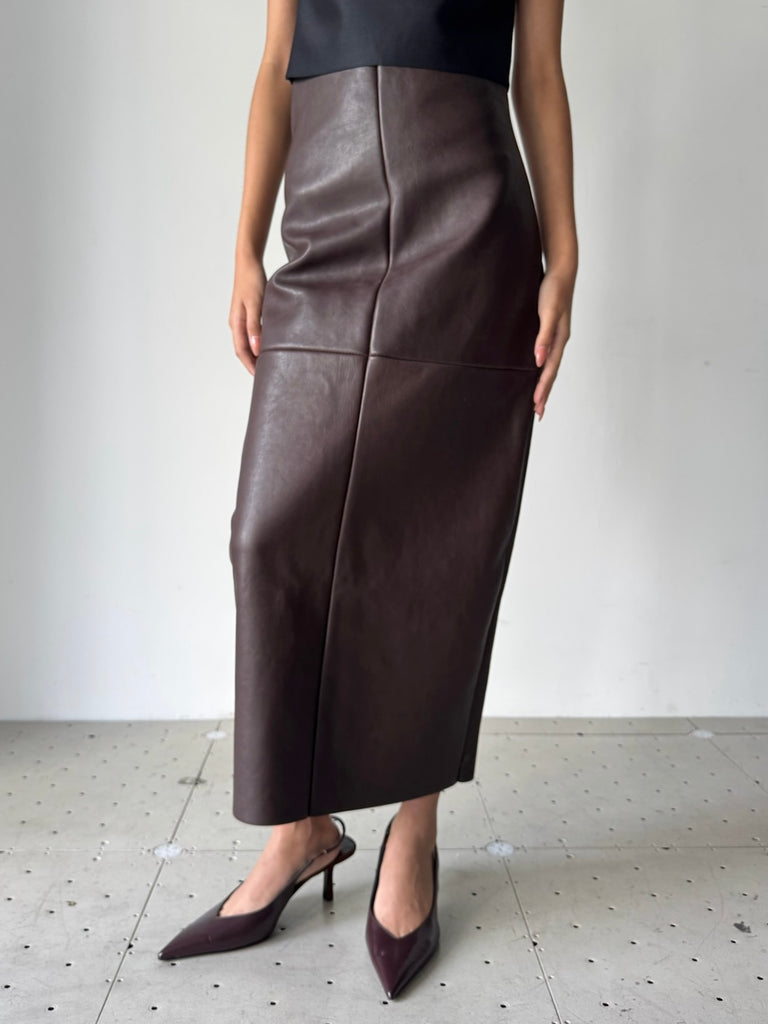 NO.69 LEATHER HIGH WAIST SKIRT BROWN