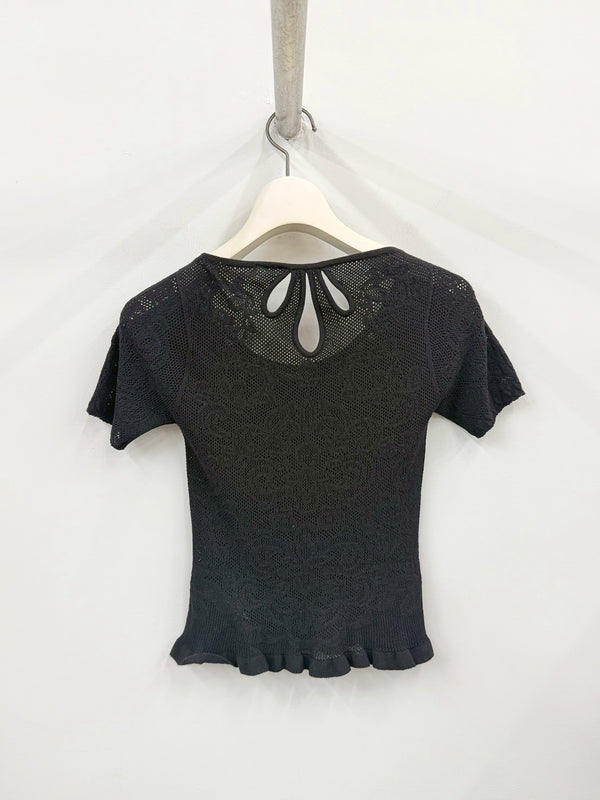 DAMASK LACE SCOOP-NECK TOP BLACK