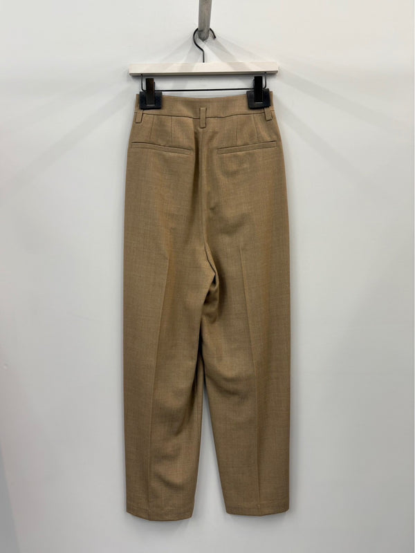 WOOL BREND TUCK TROUSERS BEIGE