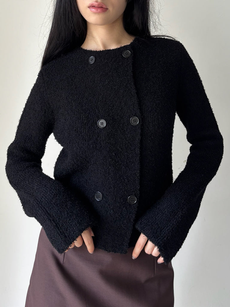 【326MVE173FI0086】BOUCLETTE KNIT DOUBLE BREASTED JACKET BLACK