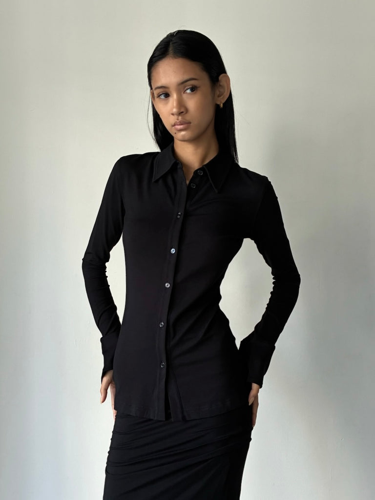 【263-WRB0416-FB0676-001】Fitted Jersey Shirt BLACK