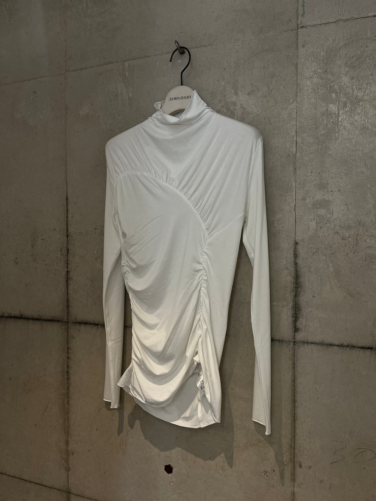 【FTC264-0404B】JERSEY ASYMMETRIC DRAPED TOP WHITE