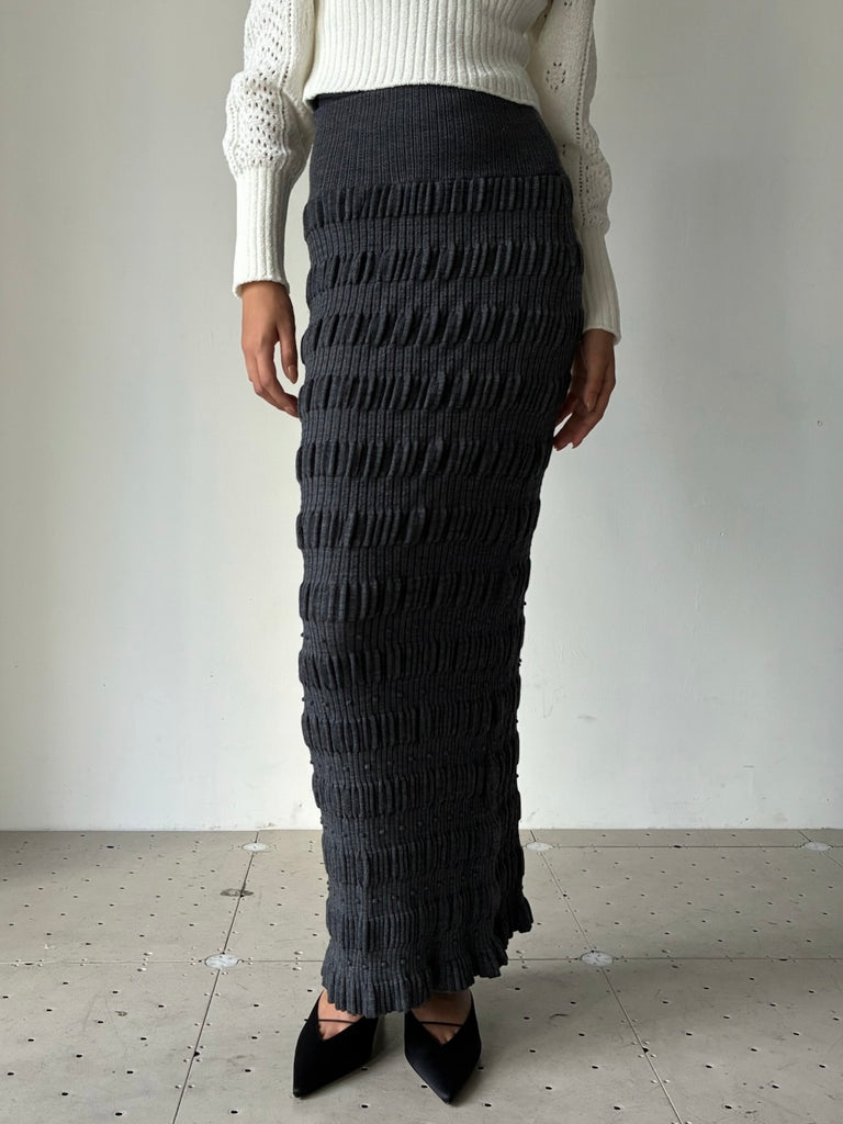 STRIPE KNIT MAXI SKIRT GREY